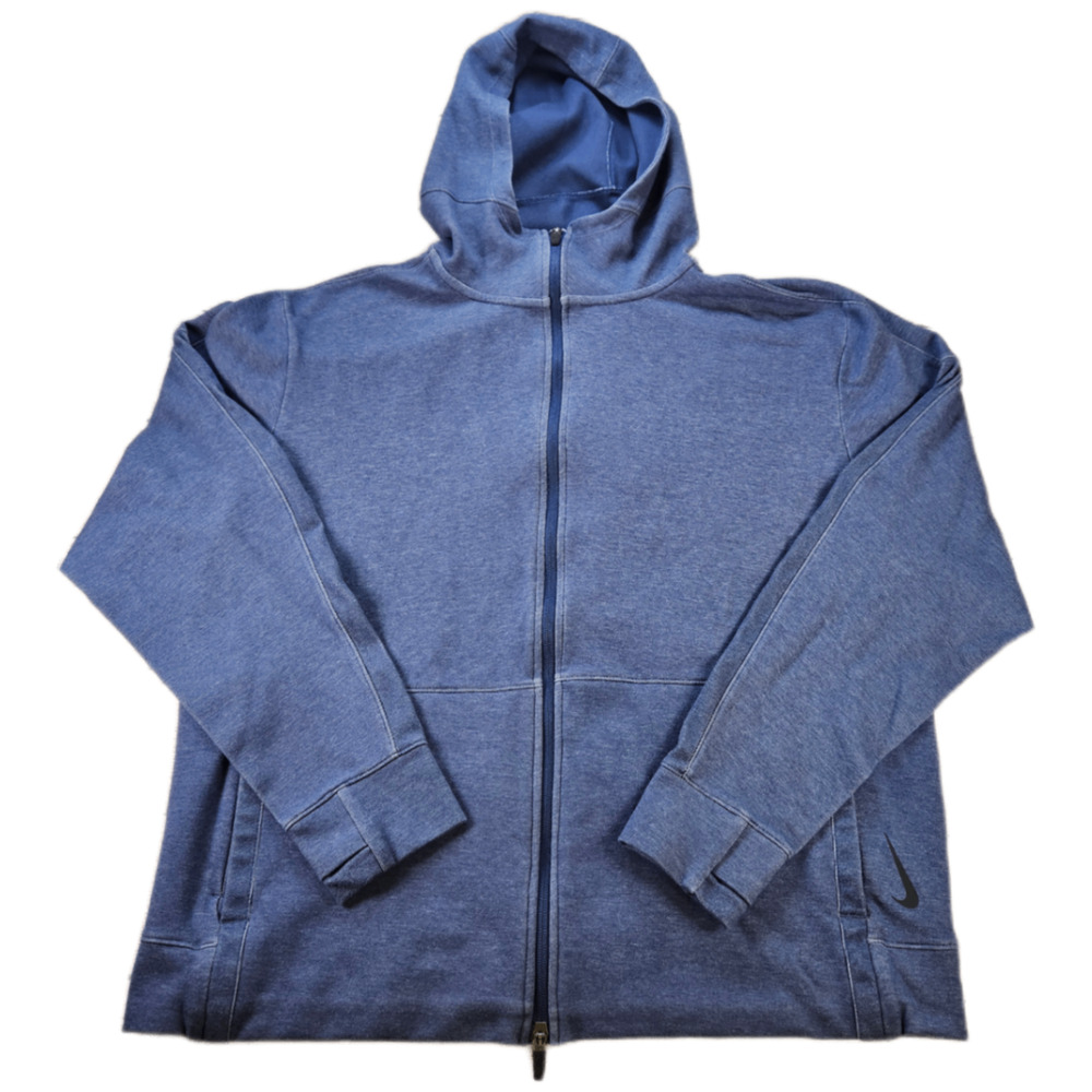 Nike Men's Blue Heather L Dri-Fit Full Zip Hoodie Thumbholes Activewear